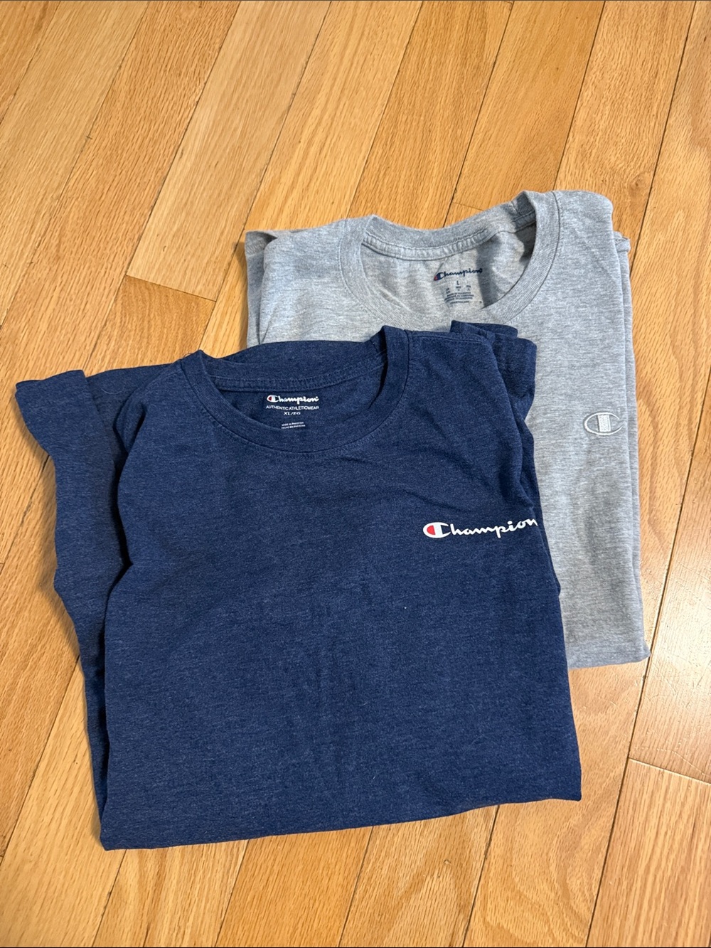 Champion Short Sleeve Tees in Navy and Light Gray
